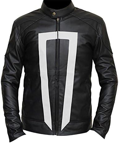 Diego Luna Agents of Shield Robbie Reyes Ghost Rider White Stripes Motorcycle Black Leather Jacket