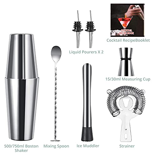 COLFULINE Cocktailshaker Set, 7 PCS Boston Shaker Set Edelstahl Cocktailshaker, Cocktailset Groß 750ML 500ML, mit… – Bild 3