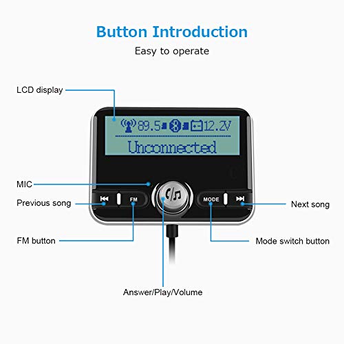 Oasser 2.4inch FM Transmitter for Car Bluetooth Audio Transmitters Receiver Aux Hands Free Calling Car Kit with MP3 Player QC3.0 Dual USB Ports Car Charger 5V/1A 2.4A TR3 - Thumbnail 4