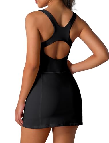 IDOPIP Robe de tennis pour femme - Avec soutien-gorge - Short de golf court - Short de cyclisme - Short de tennis - Sans manches - Mini robe d'été - Robe de loisirs pour le sport, le baseball, le