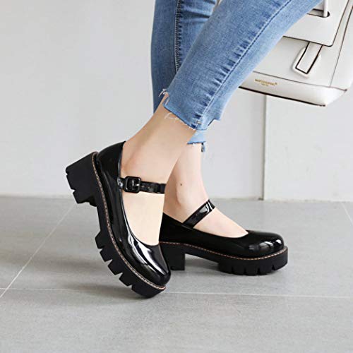 Women S Round Toe Ankle Strap Mary Janes Platform Low Heel Chunky Pumps Oxford Dress Shoes Black Pricepulse