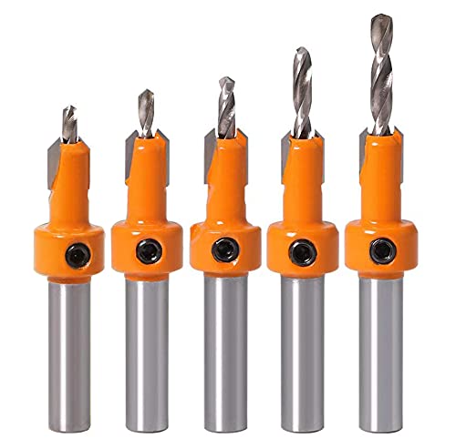 Bestgle 5pcs HSS Countersink Drill Bit Set, 8mm Shank Chamfer Hole Cutter for Wood, Plastic & Soft Metal, Adjustable Screw Length (2.8/3/3.2/3.5/4mm)