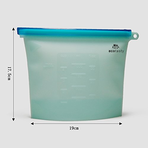 Eco Tasty Essentials Reusable Silicon Food Storage Bags Set of 4 PACK – 1000 ml. Airtight Zip Seal Bags Keep Your Food Fresh. Cooking, Lunch, Snack, Sous, Sandwich, Freezer. - Thumbnail 6