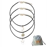 YallFF Women's Girls 3-PC Set 90's Vintage Punk Gothic Black Velvet Rope Tattoo Choker Collar Necklaces with Star Moon Sun Pendant