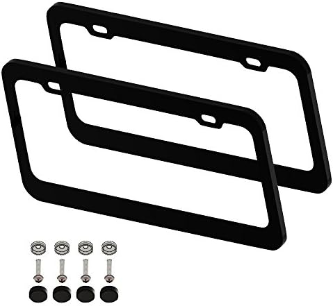 Madwood Steel License Plate Frame with Screws and Caps - Matte Black (Set of 2)