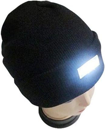Unisex Ultra Bright 5 LED Beanie Cap, Knitted hat Hands free night warming flaring hat for go fishing, Ski,Camping,Hiking,Hunting,Jogging,Construction (Black)