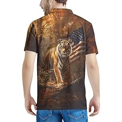 HUGS IDEA American Flag T-Shirts for Men Tiger