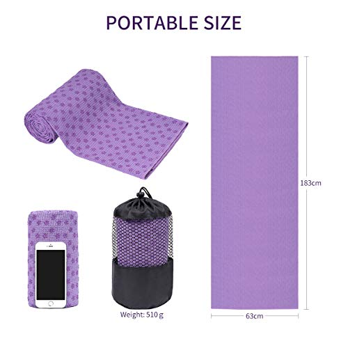 Galsports Non Slip Hot Yoga Towel, Skidless Waffle Texture, 100% Absorbent Odorless Microfiber, Standard Sized 24''x72'' Mat Towel, Ideal for Hot Yoga, Bikram, Pilates (Purple)