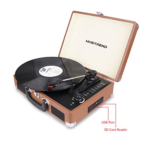 Musitrend-Bluetooth-Record-Player-Portable-Suitcase-Turntable-with-Built-in-Speakers-USBSD-Recorder-Rechargable-battery-Headphone-Jack-RCA-line-out-Brown