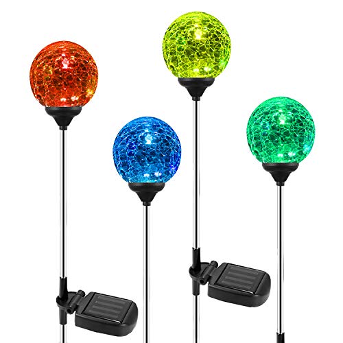 OxyLED Solar Garden Lights Outdoor, 4 Pack Solar Globe Light Stakes, Color-Changing LED Path Light Landscape Lighting, Auto On/Off Dusk to Dawn for Pathway Lawn Patio Halloween Christmas
