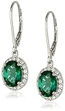 Sterling Silver Created Emerald and Created White Sapphire Lever Back Dangle Earrings