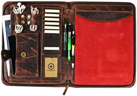 Leather Portfolio | RFID Protected Zipper Binder Planner 2018-2019 | Tablet Holder Dark Tan by Aaron Leather