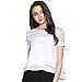 BLDO Women's Short Sleeve Lace Patchwork Short Loose Chiffon Blouse White