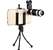 ZEZI Universal 18X Zoom Clip-On Aluminum Telephoto Manual Focus Telescope Camera Lens Phone Lens (Black) with Tripod + Retractable Phone Holder + Microfiber Cleaning Cloth for iPhone