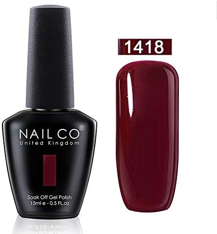 NAILCO Nail Gel Polish Lacquer-1 Pcs 1418(Elegant New Design) Soak Off Varnish Manicure No Wipe Top and Base Coat for DIY Accessories Art Decoration Nail Salon Dark Red for 5 Dollars