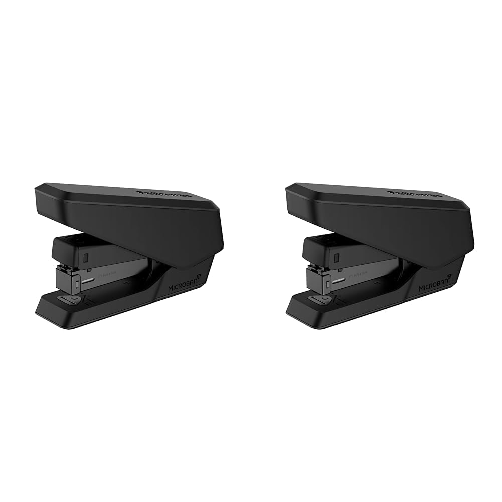 Fellowes Jam Free Stapler, 25 Sheet Capacity - LX840 Easy-Press Half Strip Antibacterial Manual Stapler – Uses Both 24/6mm and 26/6mm Staples – Black (Pack of 2)