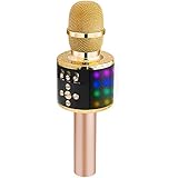 BONAOK Wireless Bluetooth Karaoke Microphone with Multi-color LED Lights, 4 in 1 Portable Handheld Karaoke Speaker Machine for Android/iPhone/iPad/Sony/PC or All Smartphone(Gold)