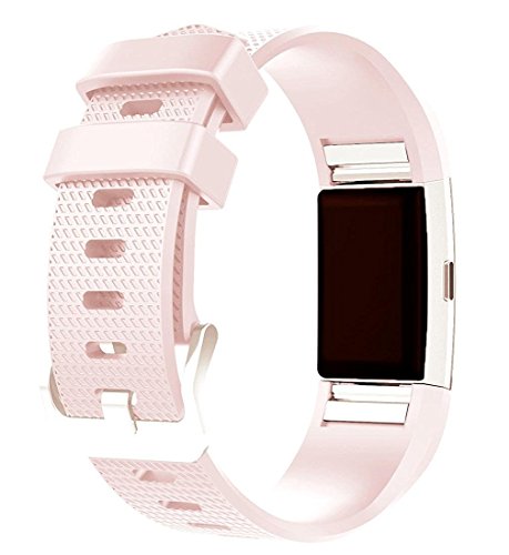 For Fitbit Charge 2 Bands, New Bracelet Strap Replacement Band Wristband with Secure Silicone Fasteners Metal Clasps for Fitbit Charge 2 (No Tracker) (Pink, 5.5 - 8.1 Inches wrist)