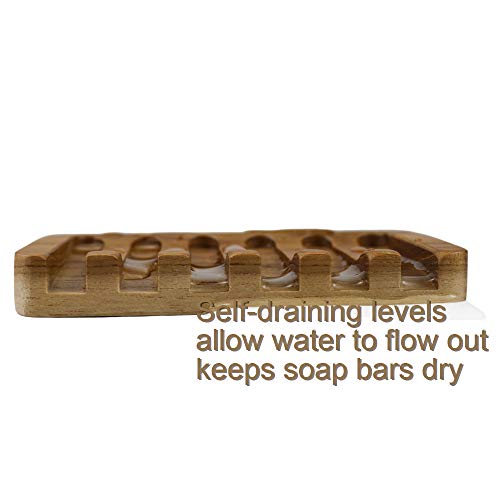 HTB Teak Soap Dishes with Waterfall Design, Wood Soap Holder, Soap Tray for Bathroom, Kitchen, Sinks and Counter Top