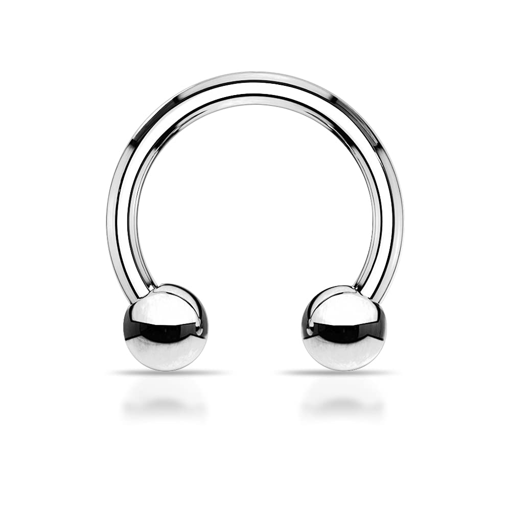 AZARIO LONDON Horseshoe Barbell- Septum Ring/Eyebrow Ring/Cartilage Earring- Surgical Steel Circular Barbell- 16G - 6mm Diameter with 2mm Ball Septum Ring