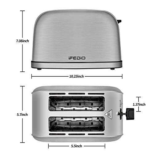 iFEDiO 2 Slice Toaster Best Rated Prime with Removable Crumb Tray Stainless Steel Compact Extra