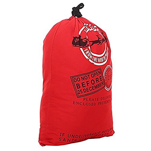 Ausein Christmas Sack Large Bag, Xmas Sacks, North Pole Mail Hessian Santa Stockings Sack, Personalised Name Space Large Storage Bags - 70 x 50 cm/ 28 x 20 inch Red