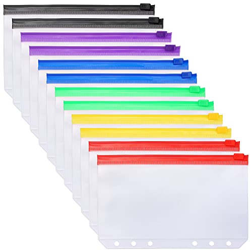 12 Pack Binder Pockets A6 Size 6 Holes Punched Zipper Folders Binder