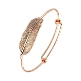 SENFAI New Style Retro Alloy Gold Plated Leaf Bracelet Fashion Charms Feather Bracelets Vintage Simple Bangles For Women (rose gold)