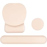 MOSISO Wrist Rest Support for Keyboard&Mouse Pad Set, Curved Ergonomic Mousepad&Coaster Non-Slip Base Home/Office Pain Relief&Easy Typing Pad with Soft Cloth&Gourd Shaped Memory Foam, Apricot