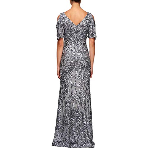Silver Sequined Evening Dress Gown 