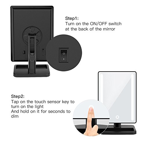 BESTOPE 24 LED Makeup Mirror with 12 inch Lighted Vanity Mirror, Detachable 10X Magnifying Mirror and Touch Screen Dimming for Bathroom and Cosmetic - Thumbnail 2