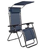 Toucan Outdoor Oversized Recliner Zero Gravity Folding Lounge Chair with Sunshade and Drink Tray (Navy Blue)