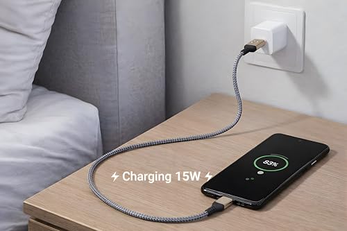 ✦ CIZMI USB-A To USB-C Home & Car Cable, Long 2 m | 15W 5V 3A Fast Charger | USB 2.0 480Mbps | Compatible with iPhone 17/16/15, Samsung Galaxy, Laptops, Cars, Chargers, PC & More| Grey, 2m, Braided