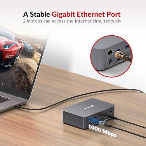 AV Access Docking Station KVM Switch 2 Monitors 2 Laptops, 4K KVM Dual Monitor, 2 USB C MST Ports, 60W PD for Each PC, 1G Ethernet, EDID Emulation, 2K @ 144Hz, 1080P@240Hz, Ideal for Home Office & Gaming