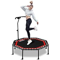 ONETWOFIT 51" Silent Trampoline with Adjustable Handle Bar, Fitness Trampoline Bungee Rebounder Jumping Cardio Trainer Workout for Adults OT104