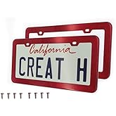 2PCs Creathome Stainless Steel License Plate Frames with Shining Red Color