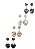 Jstyle 4 Pairs Stainless Steel Cubic Zirconia Stud Earrings for Women Pierced Double Sided Crystal Ball