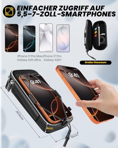 Handyhalterung Fahrrad Motorrad mit Lenkertasche für 5,5″–7″ Handy