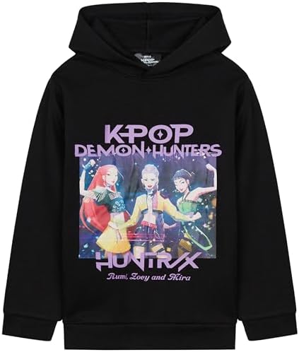 KPop Demon Hunters Official Huntrix Hoodies for Girls & Teens, Hooded Sweatshirts, Rumi Mira Zoey Merch, Gifts for Girls (13-14 Years, Black Huntrix)
