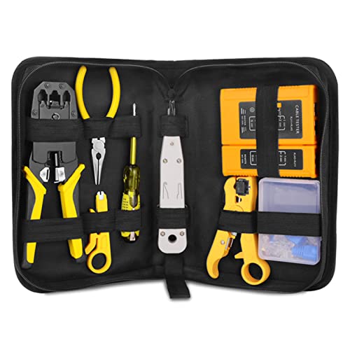 BIKUUL RJ45 Crimping Tool Kit for RJ11/RJ12/CAT5/CAT6/Cat5e, Professional Computer Maintenance Lan Cable Tester Network Repair Tool Setï¼ŒWire Crimper Wire Connector Stripper Cutter