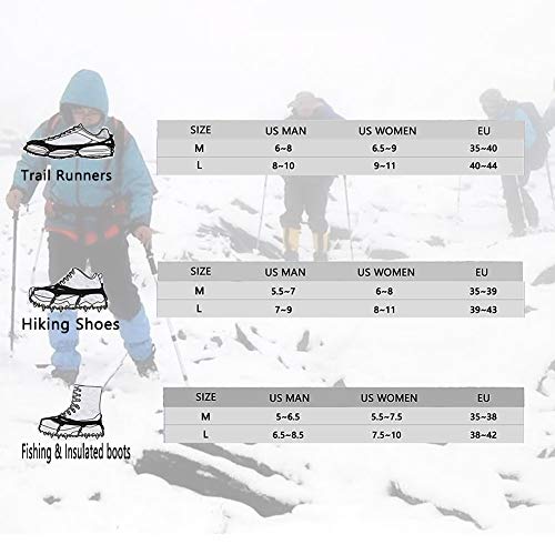 DBlosp Walk Traction Cleats Heavy Duty Trail Spikes Ice Snow Grips Anti Slip Stainless Steel Spikes Footwear Crampons Walking, Jogging Hiking on Snow & Ice (Orange Size:M) - Thumbnail 4