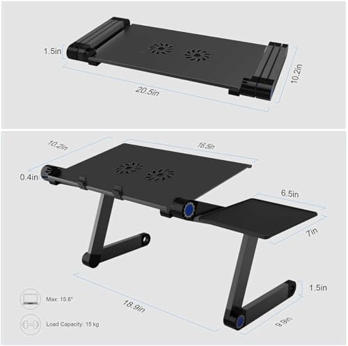 SEXYBIRDS Mesa Ventilador Base Enfriadora para Laptop,Bastidor de Enfriamiento para Computadora Portátil, Soporte de Aluminio Ajustable, Adecuado para Sofás, Camas,etc, Diseño Ergonómico