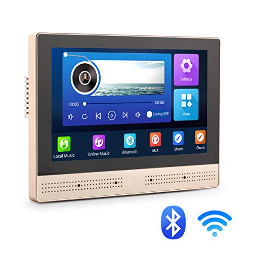 Yijiayin Wireless Bluetooth Amplifier in Wall Home Audio Subwoofer Receiver WiFi Upgrade Smart Home Audio Theater System Video Music Player, 7″Touch Screen in Wall, 2019, Gold