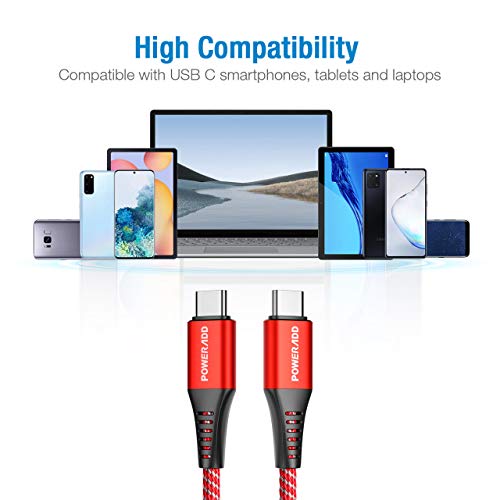 USB C to USB C Cable 60W, POWERADD【3Ft 2 Pack】Type C Fast Charging Cable, 480Mbps Transfer Charging Cord Compatible with iPad Pro 2020/2018 Pixel 2/3/3A/4 XL Samsung S20+/S20 MacBook air/pro 13\