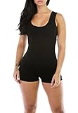 Sidefeel Women Double Scoop Sleeveless Bodysuit Jumpsuit Medium Black