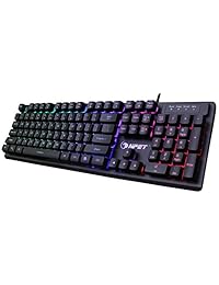 NPET teclado profesional para computadora con cables, retroiluminado con luces ledes de los colores del arcoíris.