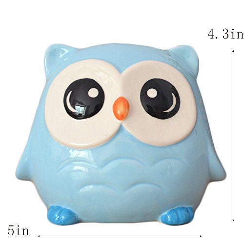 CHOOLD Cute Owl Ceramic Piggy Bank Coin Bank Saving Pot Money Bank for Kids Birthday Christmas Gift Nursery Decor(Blue)