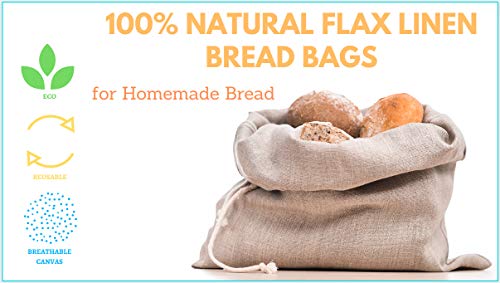 Linen Bread Bags for Homemade Bread. Set of 3-2 Bread bags 15x12.5" and 1 Baguette bag 24x6". 100% Natural Linen storage bakery bread bags.