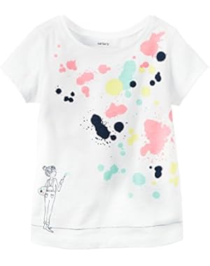 Girl's Short Sleeve Paint Splatter Graphic Tee; White (9M)