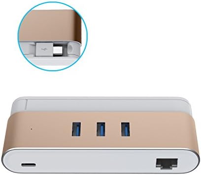 USB C Hub - Veking 3 Ports USB 3.0 Hub with Typc C Connector, Wired LAN Adapter Size 113 x 49 x 20 mm ,Devices Including the new MacBook 2016, ChromeBook Pixel and More– Gold